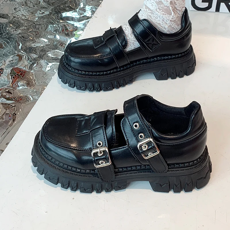 

Туфли-оксфорды женские кожаные черные на платформе, в японском стиле