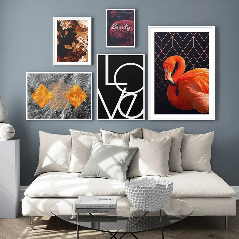 

Modern Flamingo Floral Plant Poster and Print Canvas Painting Nordic Fashion Wall Art Pictures for Living Room Home Decoration