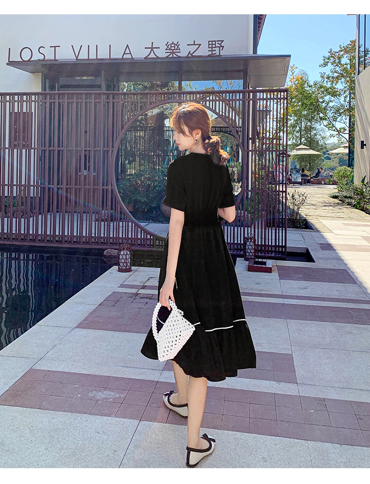 

Women's Dresses Chiffon Short Sleeve Dresse Loose Plus Size Solid Fashion Casual V-neck A-LINE Dress Lady Mid-Calf Houthion