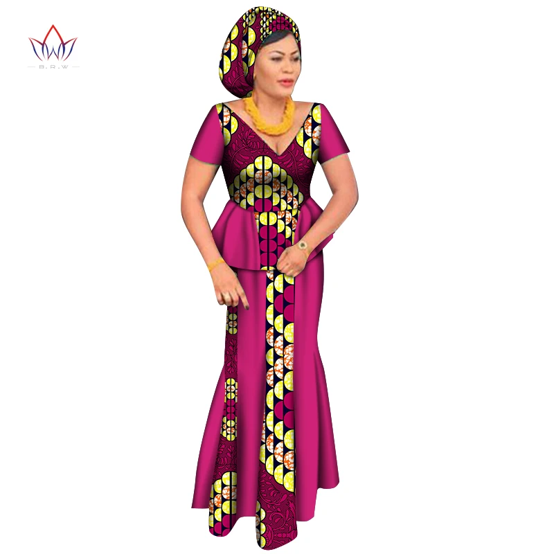 African Short Sleeve Print Tops and Skirt Sets for Women Bazin Riche African Clothing 2 Pieces Customize Skirts Sets WY6435