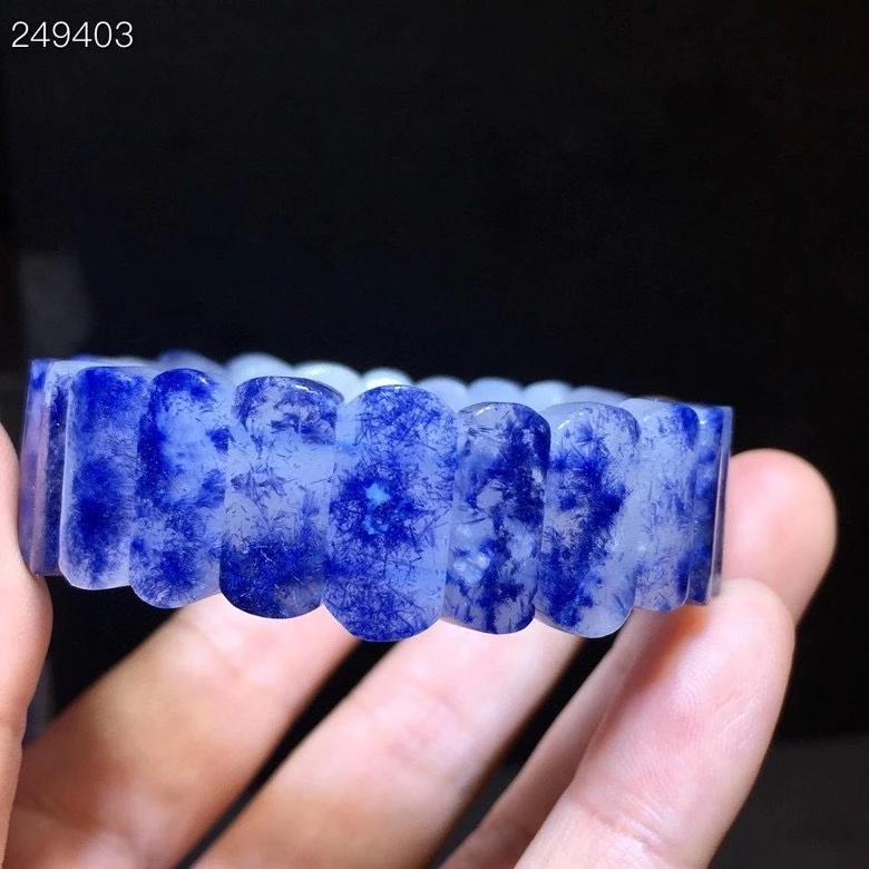 

Genuine Natural Blue Dumortierite Quartz Rutilated Crystal Bracelet 16.5/7/5.4mm Women Men Rectangle Beads Bangle AAAAAA