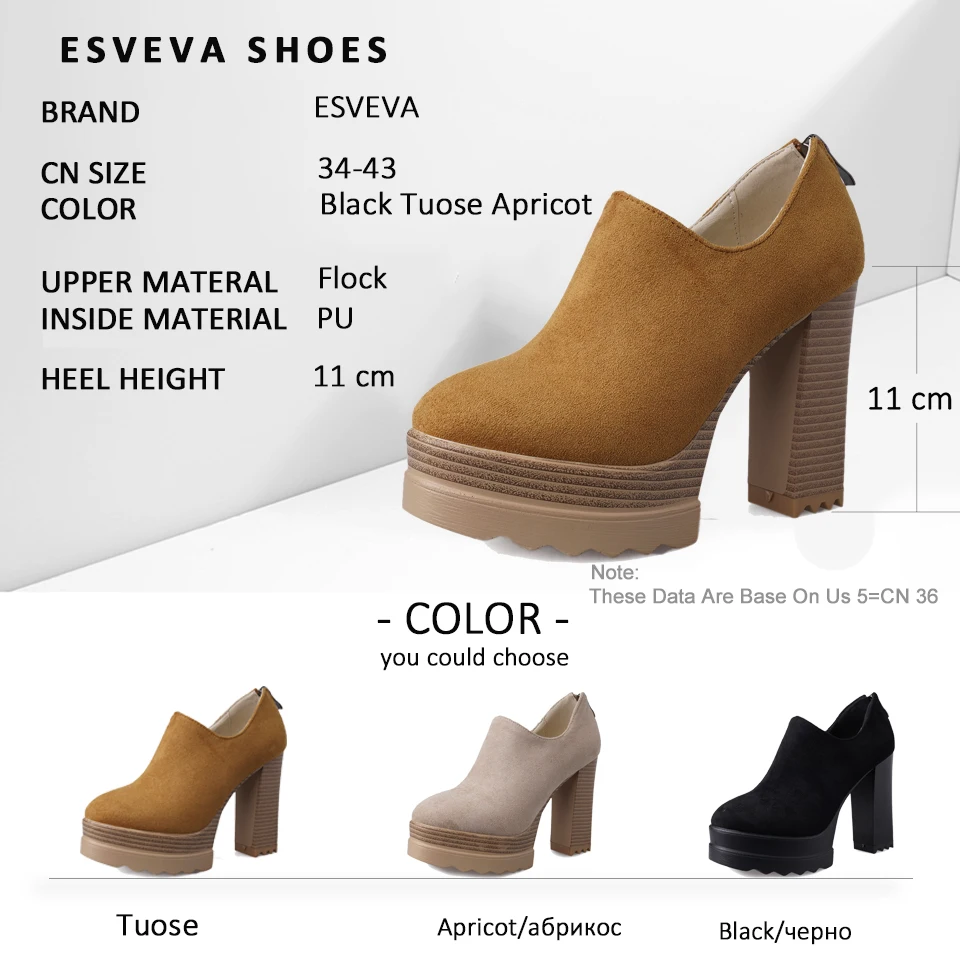 

ESVEVA 2020 Women Pumps Shoes Sandals Zip Square High Heels Spring PU Shoes Platform Western Style Shoes Women Round Toe 34-42
