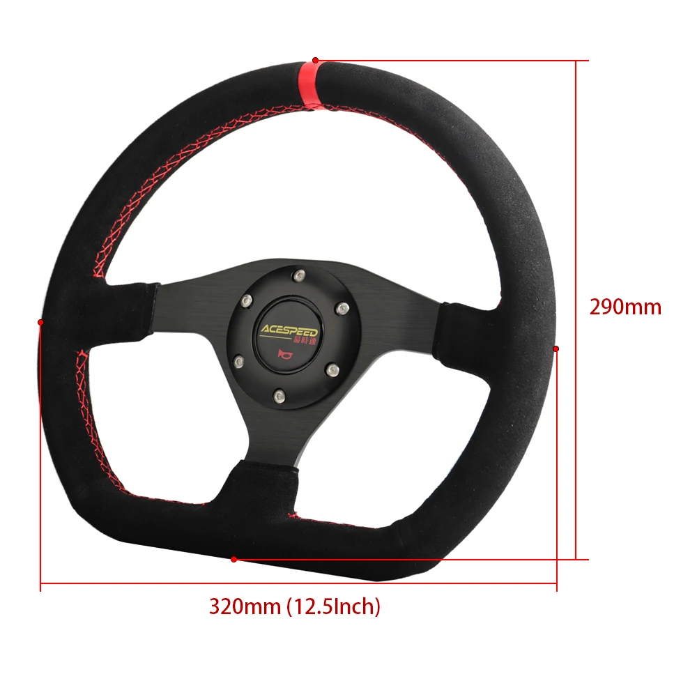 Руль гоночный Дрифт натуральная/замша кожа красный стежок руль плоский