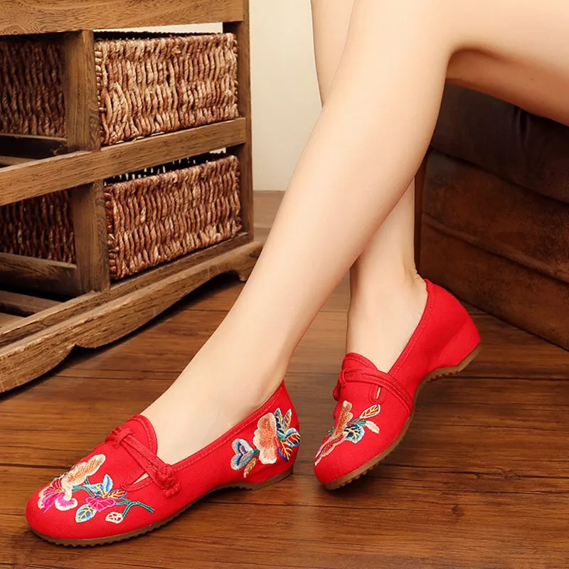 Veowalk Flower Embroidered Women Canvas Ballet Flats Ladies Slip on Comfortable Denim Cotton Shoes No-skid Bottom Ballerine | Обувь
