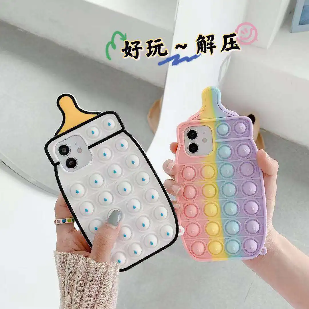 

Relive Stress Pop Fidget Toys Silicone Case For iPhone 12 11 Pro Max XR XS X 8 7 6 Plus 12 Mini SE 2020 Phone Protective Cover