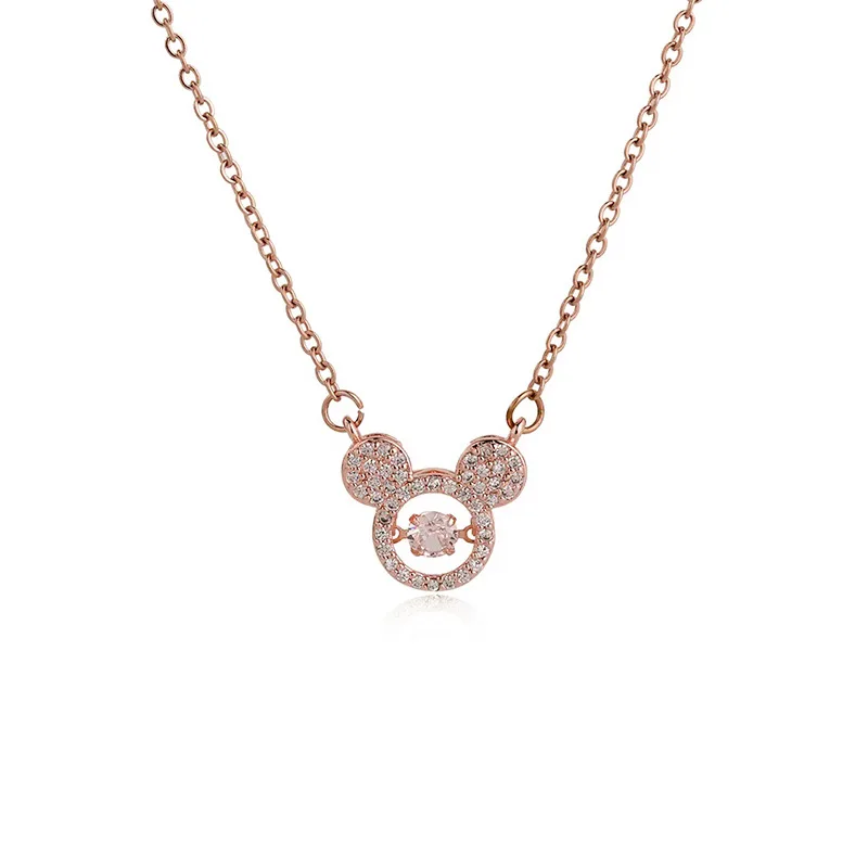 

Trendy Mickey Pendant Necklace Thin Chain Necklace Shiny Zircon Jewelry Woman Necklace Clavicle Chain