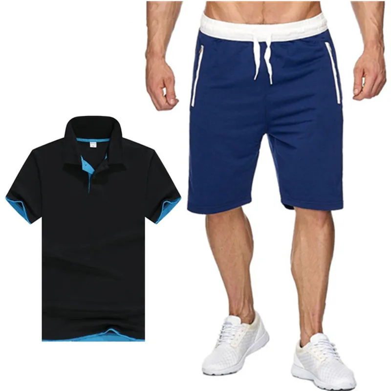 

New solid round neck T-shirt shorts men's two piece casual wear