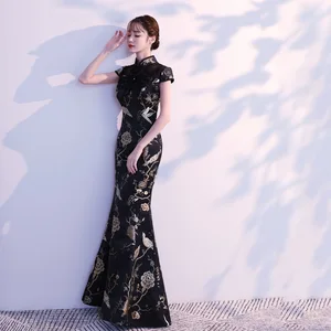 Bridesmaid dress Fashion black Qipao Long Party Cheongsam Oriental Women's Slim Dress Chinese Style Lady sexy Seductive dress Bridesmaid dress Fashion black Qipao Long Party Cheongsam Oriental Women's Slim Dress Chinese Style Lady sexy Seductive dress