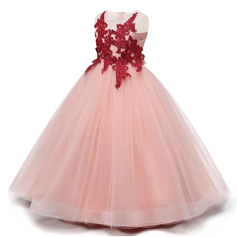 Кружевное вечерние нее платье для девочек-подростков с вышивкой и бантом Длинная