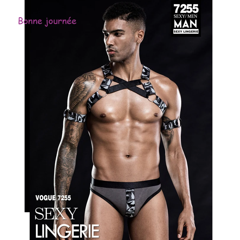 

Men Bondage Night Club Performance Wear Man Sexy Chest Strap Costume Thong Lingerie Bodysuit