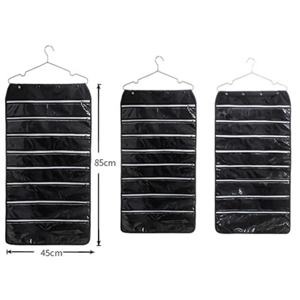 

Jewelry Organizer Double Sided 56-Pocket Zipper Hanging Necklace Earring Holder 28 Pockets Per Side Transparent Jewelry Storage