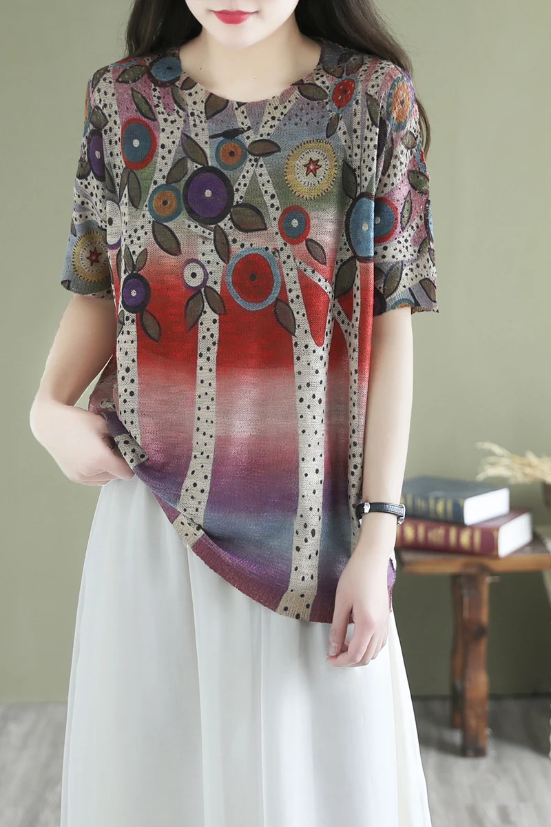 

New summer t shirt women tops knitting cotton blend t-shirt female casual wear