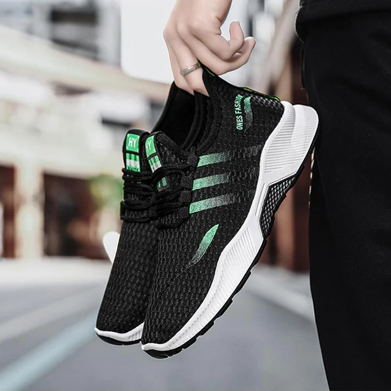 

Men Vulcanized Shoes Mesh Breathable Sneakers Comfortable Lace-up Casual Shoes Stable Shock Absorption Running Shoes Summer 2021