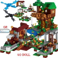 2021 new compatible minecraftinglys my world building blocks village city tree house waterfall warhorse bricks toys for children