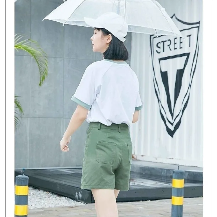 Harajuku Shorts Women Simple Classic Elegant Summer Korean Shorts Womens Pockets Straight Students Loose Quality Retro Clothing