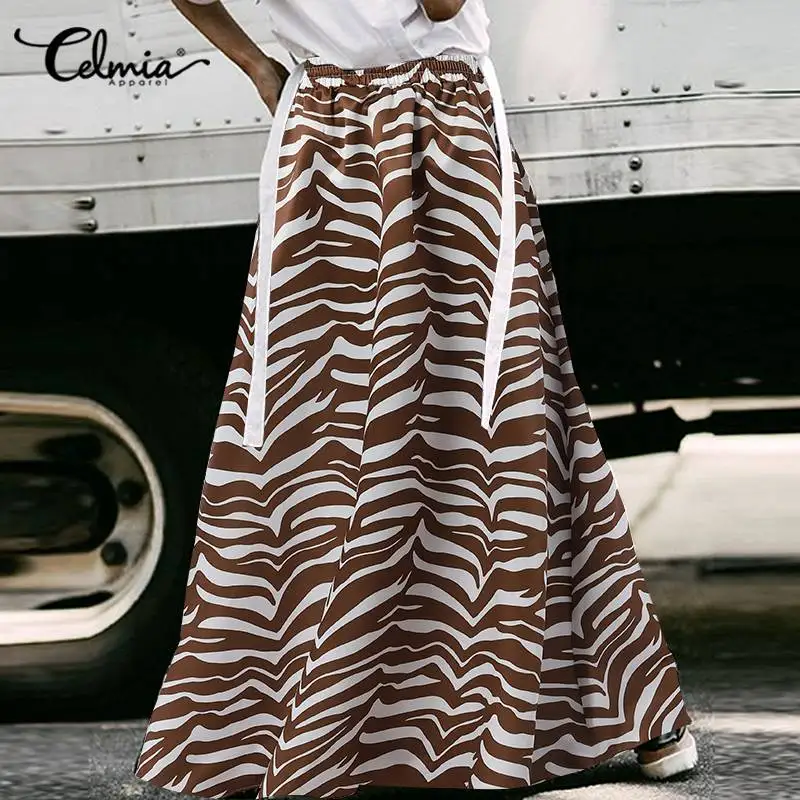 

Autumn Holiday Casual Loose Maxi Skirts Celmia Fashion Zebra Printed Skirts Vintage Elastic Waist Long Skirt 2021 Party Bottoms