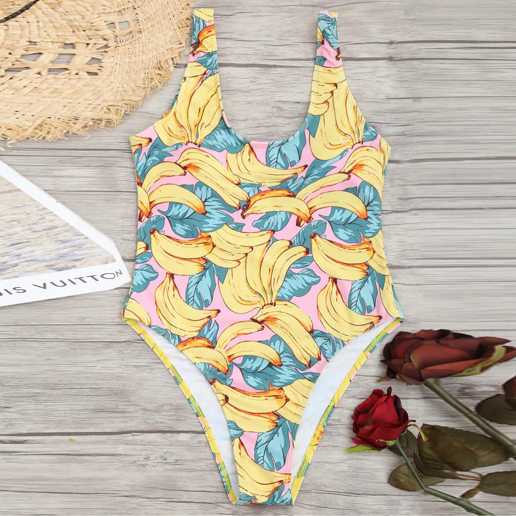 

Sexy Women Banana Printing Bikini Jumpsuit One Piece Swimsuit Swimsuit Women Beachwear Bikinis 2019 Mujer Summer Biquini C126