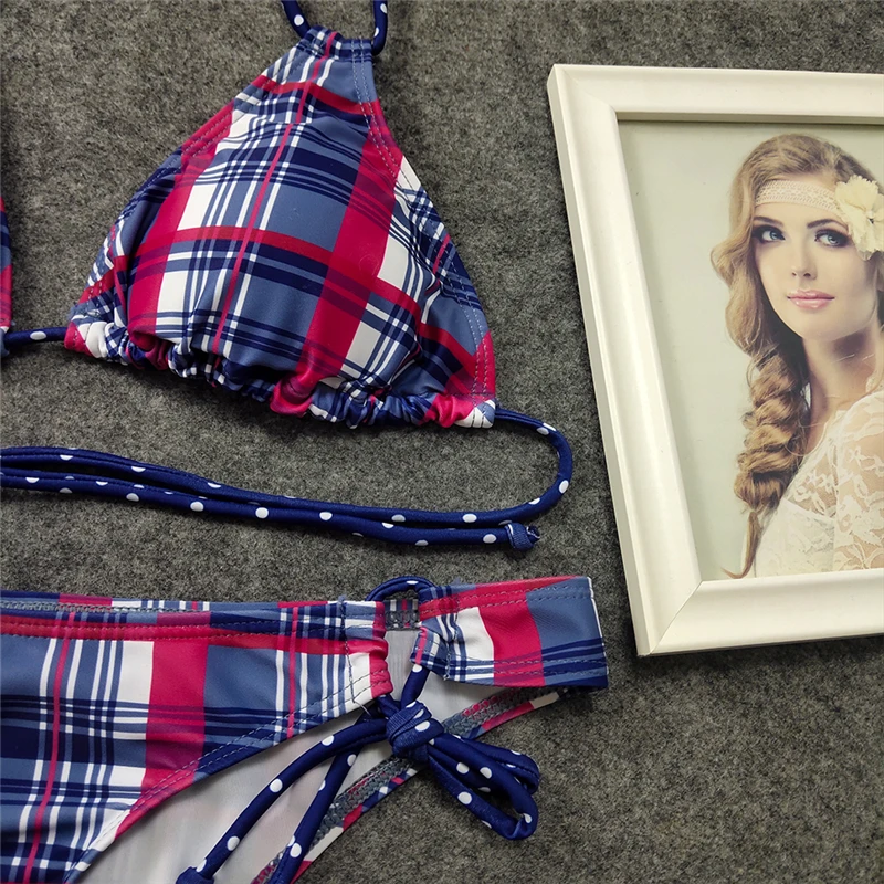 

Bikinis Sexy Swimsuit High Waist Women Swimwear Plaid Push Up Triangle Bathing Suit Brazilian Backless Biquini Set Beach Wear