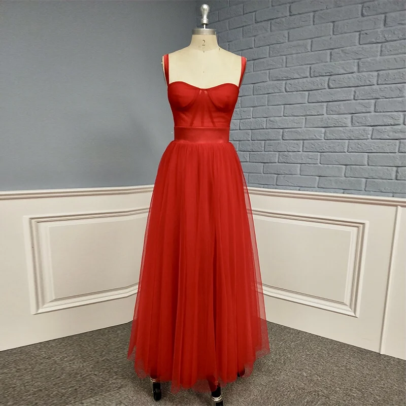 Новое поступление Элегантное Длинное Красное Платье Из Мягкого Тюля для