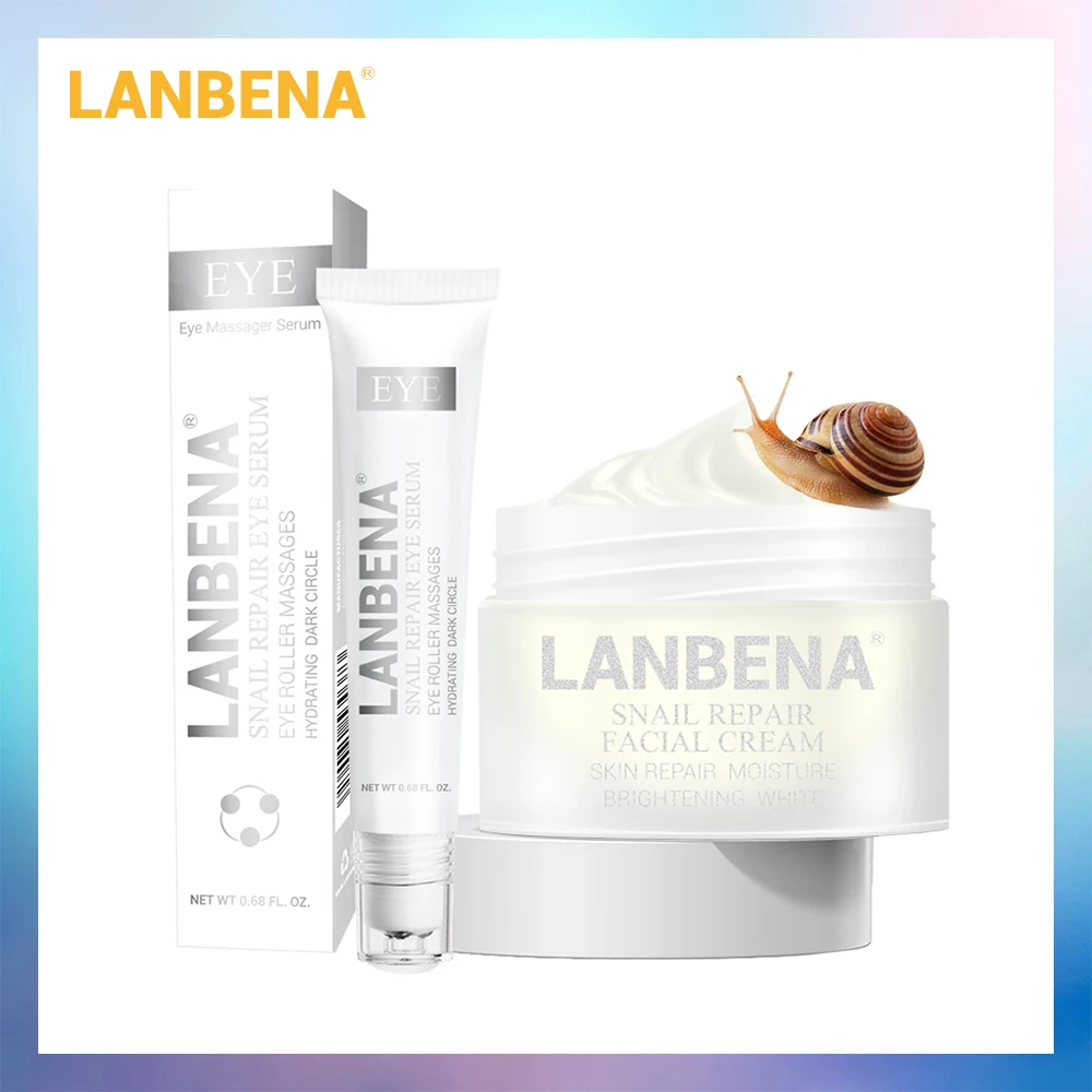 LANBENA, восстановление и отбеливание улитки, крем для лица+ Сыворотка для глаз с улиткой, крем для глаз, лечение акне, гиалуроновая кислота, улиточный крем, дневной крем, 2 шт