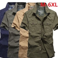 m 6xl big plus size mens summer short sleeve cargo shirts military shirts breathable cool 100 cotton camisa social masculina