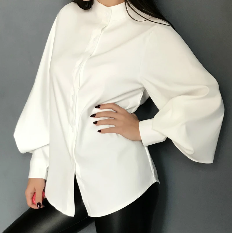 

Блузка женская с воротником-стойкой и рукавами-фонариками