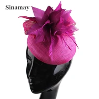 4 layer sinamay women millinery cap fancy feather flower headpiece with hair pin ladies church occasion fascinators accessories