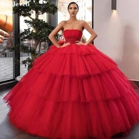 smileven red ball gown prom dresses 2019 strapless tulle crystal long prom gown evening party dresses custom made