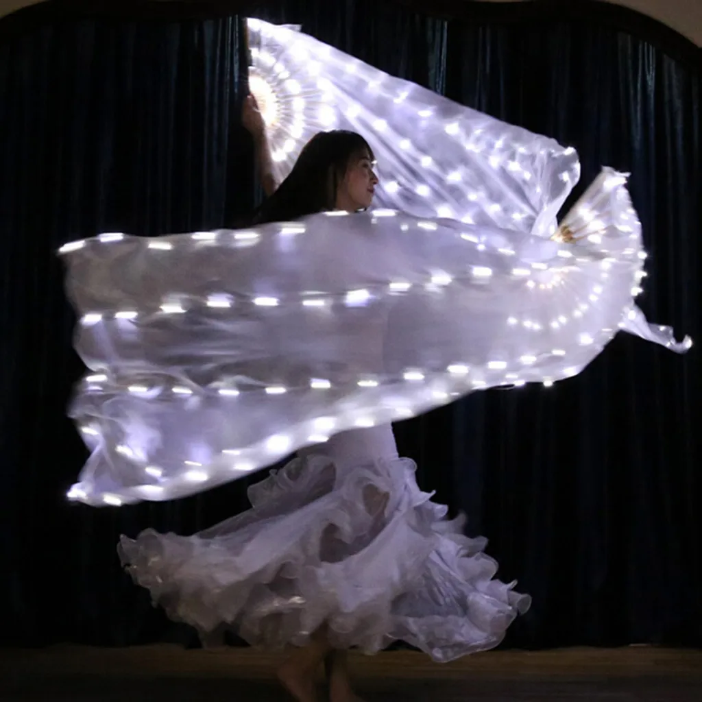 Новая шелковая Веерная Фата для танца живота светодиодные веерообразные