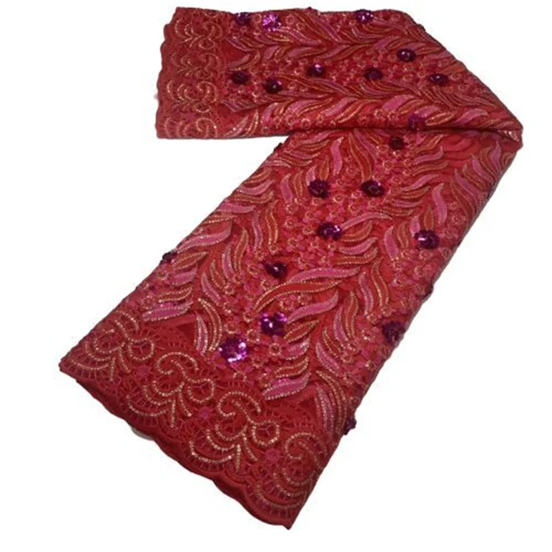 Красный Тюль с французскими блестками, кружево, 3D Цветочная ткань, вышивка, ткань, 5 ярдов, африканская кружевная ткань для свадьбы от AliExpress RU&CIS NEW