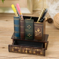 retro wood pen holder book shape desk organizer for stationery office decro accessories multifunction storage box children gift