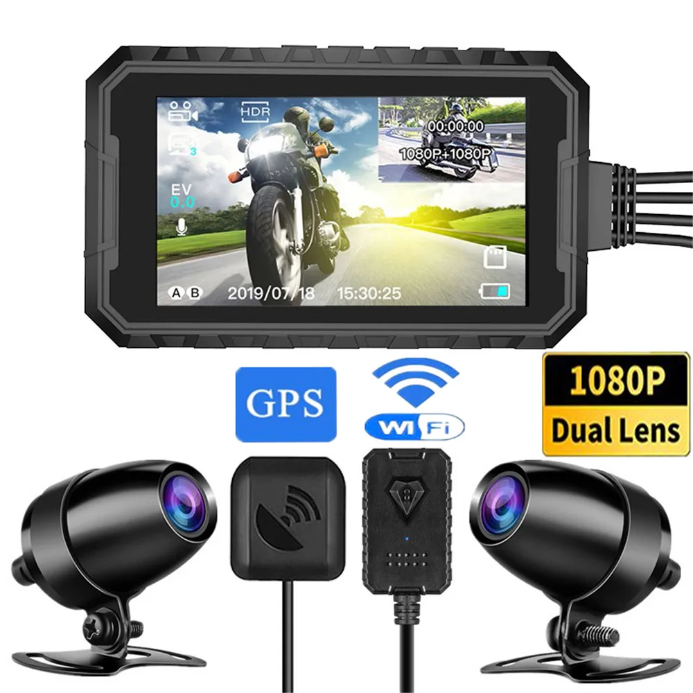 

3" Motorcycle Recorder AHD 1080P Dual Lens Video Recorder GPS WIFI Sprint Cam Motorcycle Bike Camera HD Night Vision Waterproof