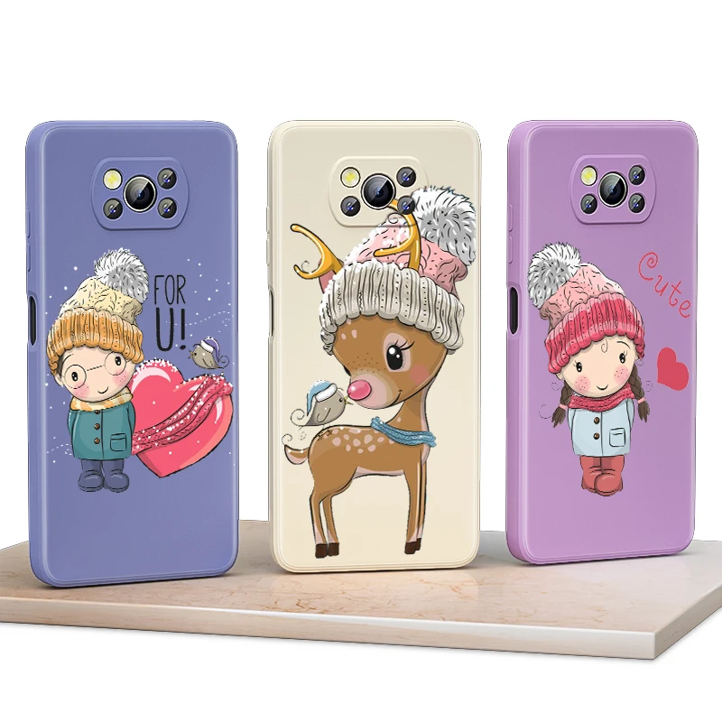 

Cute Cartoon Deer for Xiaomi Poco F3 GT X3 NFC M3 C3 M2 X2 Pro 5G Liquid Silicone Soft Cover Shockproof Phone Case