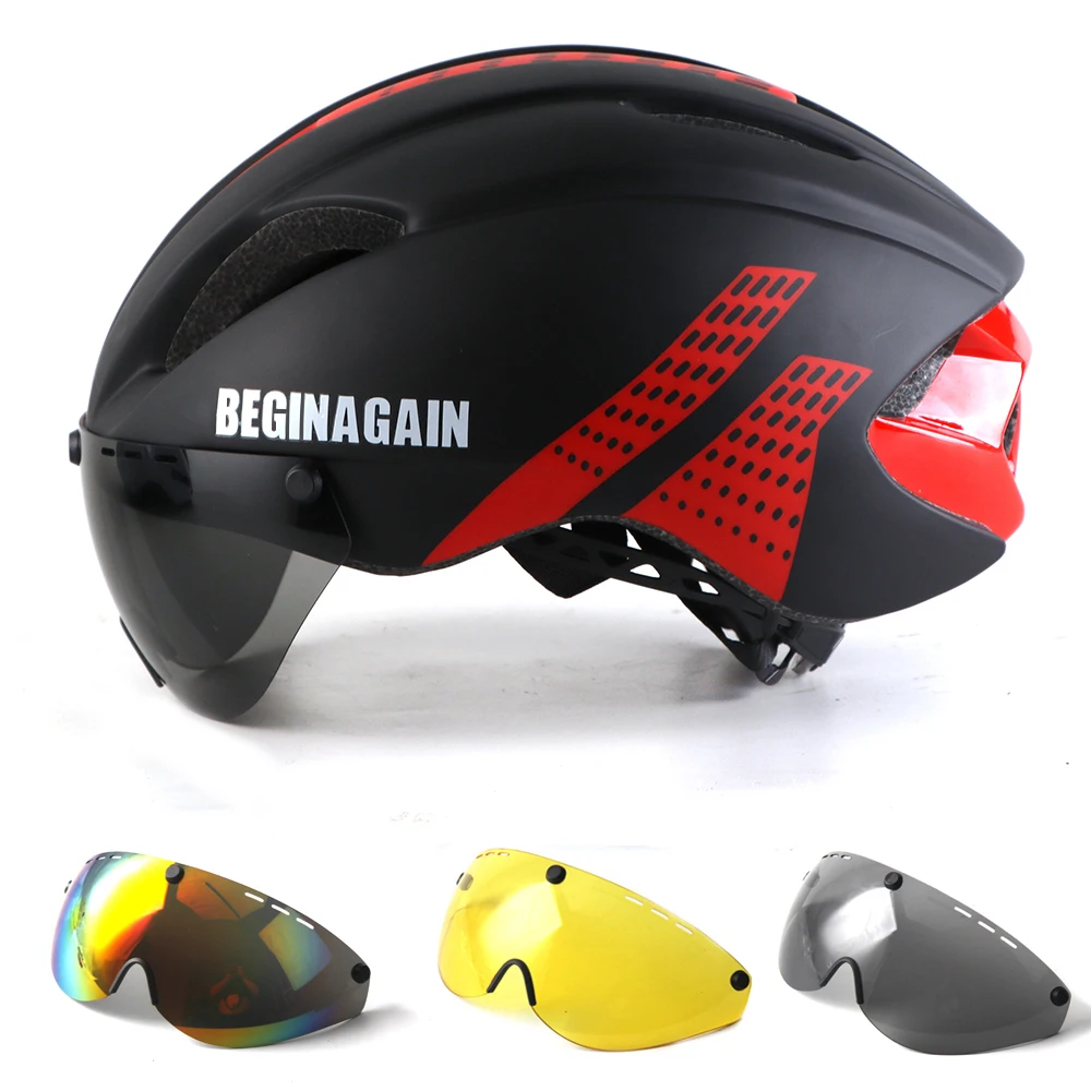 

Aero Helmet Time Trial Bicycle Helmets For Women Men Goggles Race Road Bike Helmet With Lens Outdoor Cycling Safety Caps