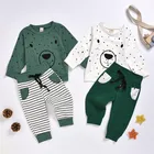 Повседневный комплект одежды для маленьких мальчиков, футболка с длинным рукавом и рисунком медведя, топы и брюки, комплект детской весенней одежды на осень для мальчиков