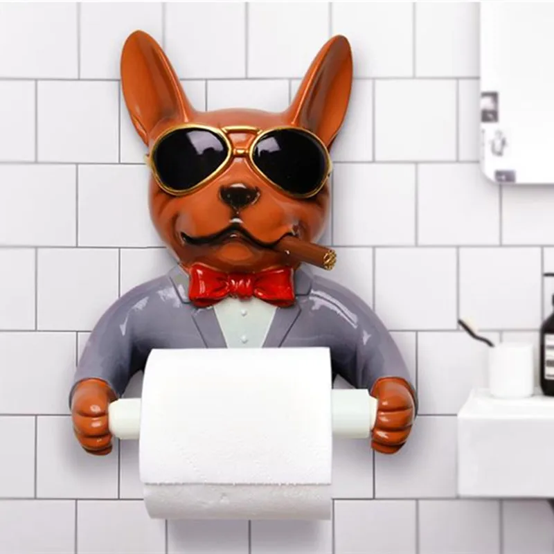 

Dog Cat Toilet Paper Holder Toilet Hygiene Resin Tray Free Punch Hand Tissue Box Household Towel Reel Spool Device Bathroom