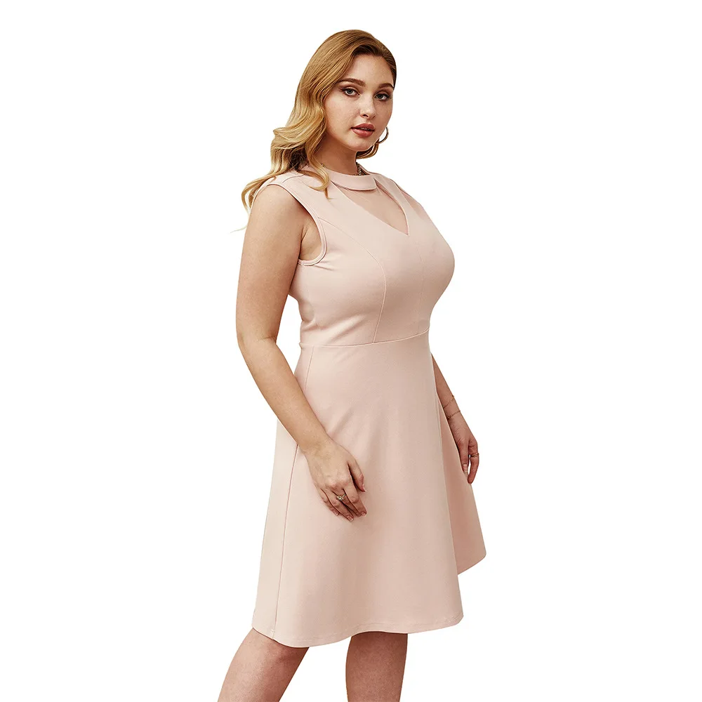 

Popular Dress Temperament Commuter Career 2020 New Summer Women 's Solid Color Dress Pink Sweet Office Lady Large Size Dress 4XL