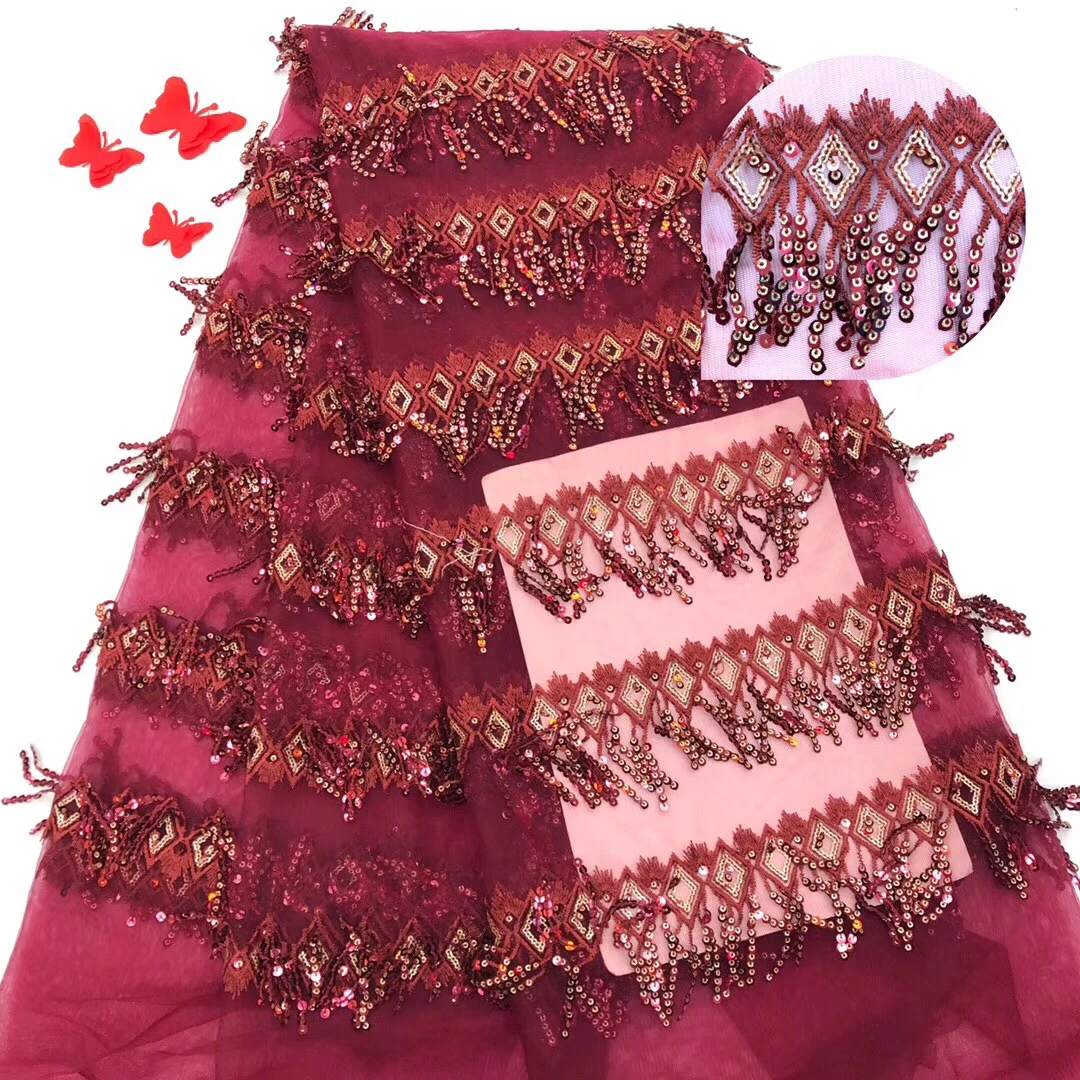 

2019 Latest Nigerian Sequined Lace Fabric High Quality African Lace Fabric Wedding Dress French Tulle Lace Material JF0016