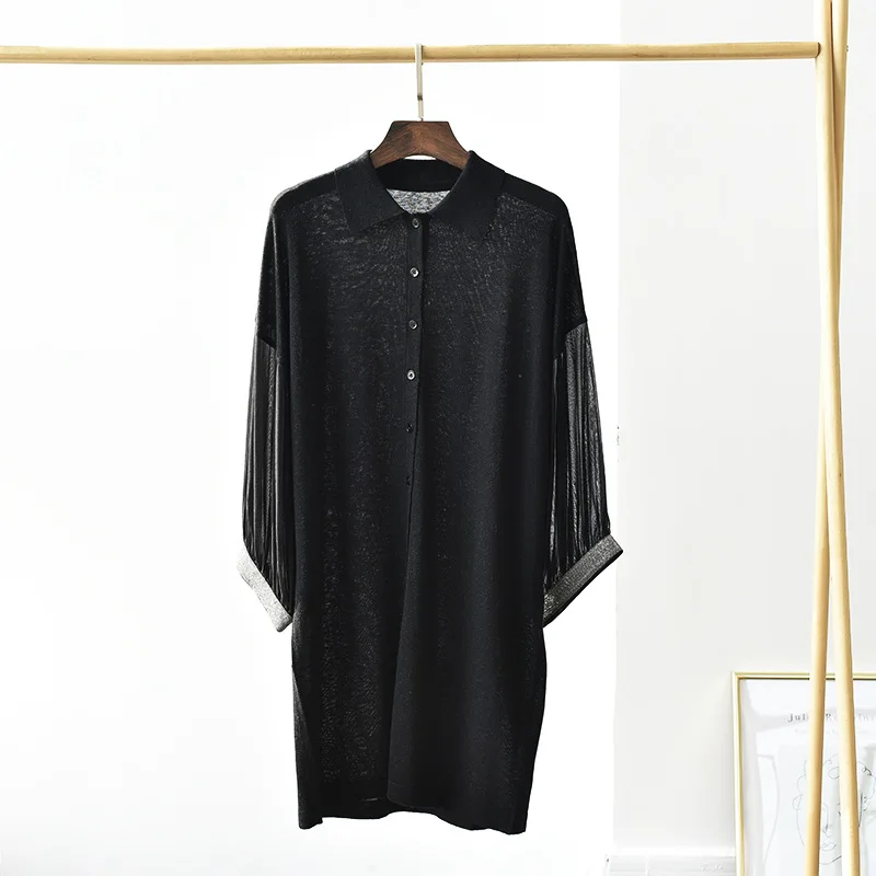 

SHUCHAN Summer Knitted Dress Designer 40% Linen+30% Silk+30% Tencel Fashion Lantern Sleeve Knee-Length Appliques