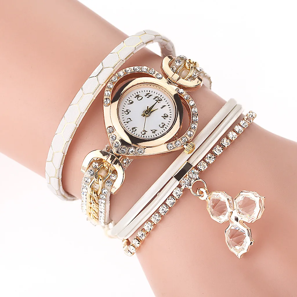 Женские часы CCQ винтажные блестящие с кристаллами бусинами браслет циферблат