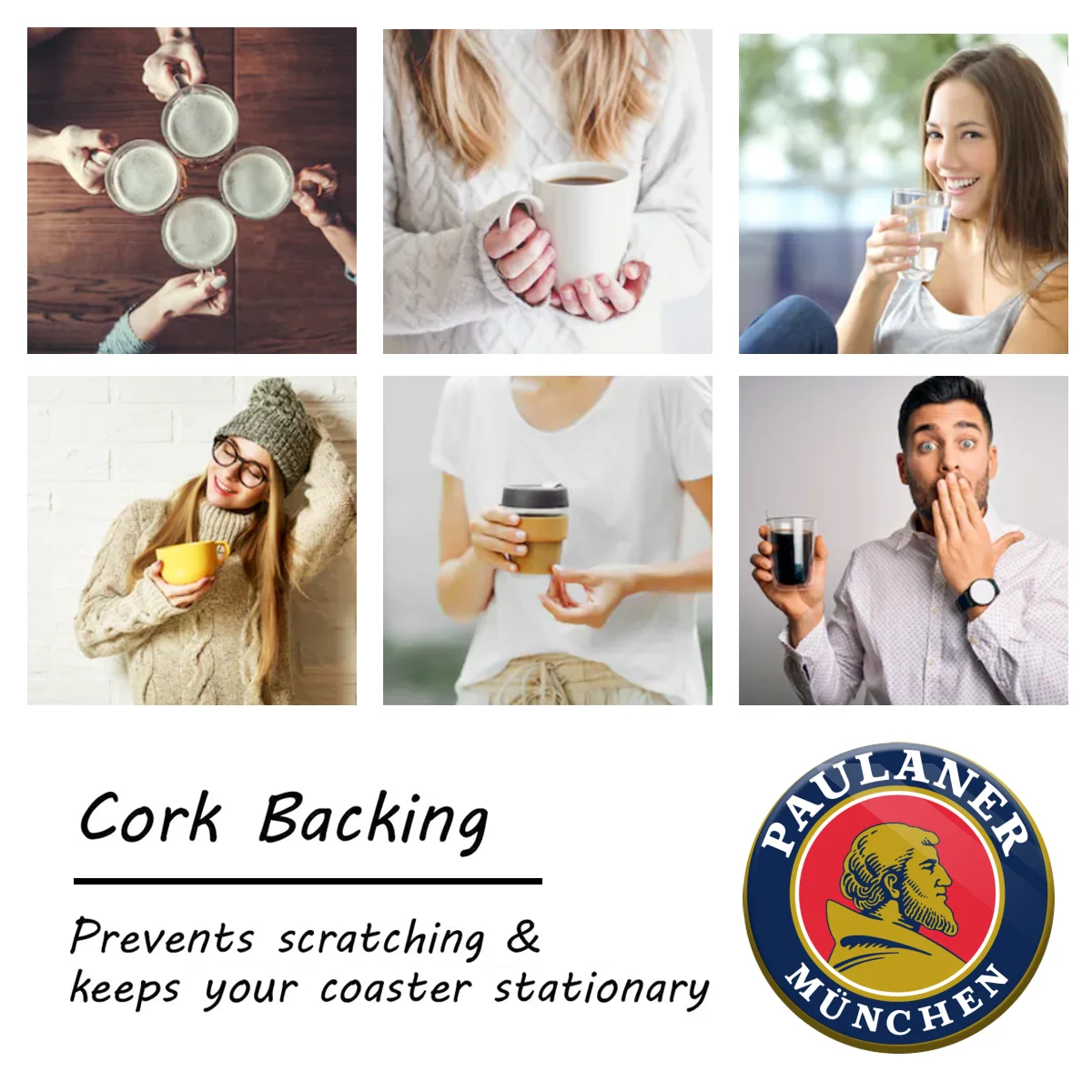 

PAULANER Round Coasters, Cork Coasters for Drinks, Suitable for Dining Tables, Desks, Restaurants, Cafes and Bars