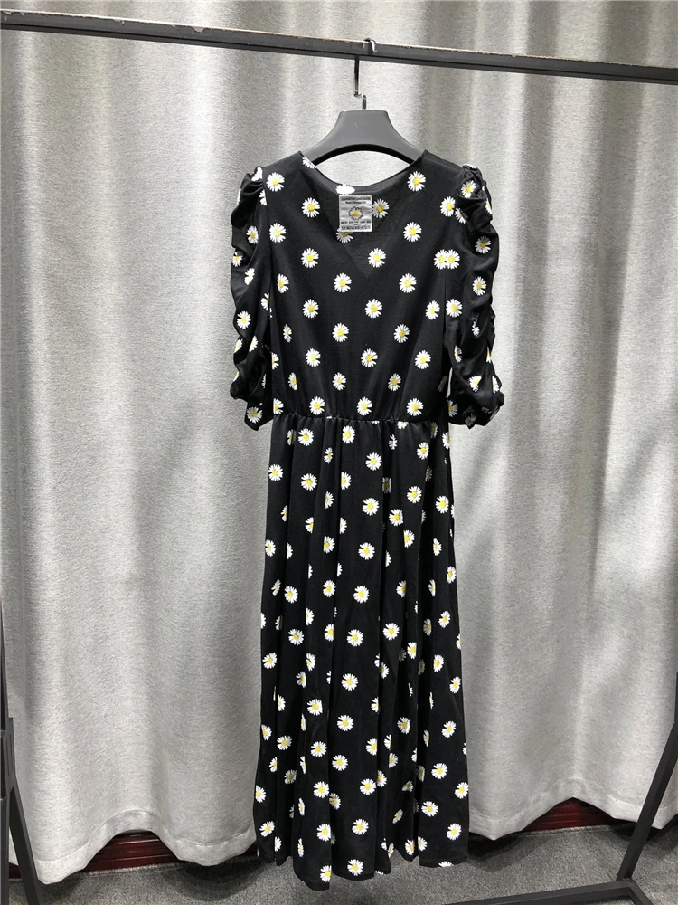 

Floral Printing Sweet Elegant Collect Waist Woman Dress Spring/Summer 2021 New V Collar Irregular Long Dresses