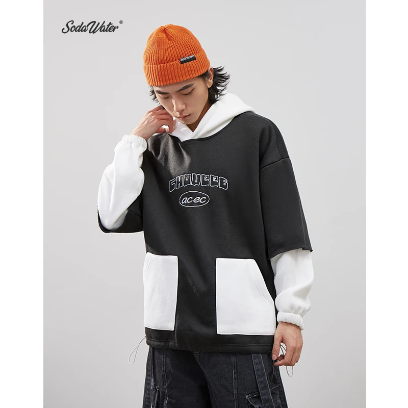 Толстовка SODAWATER Мужская составного кроя худи с капюшоном в стиле хип-хоп надписью