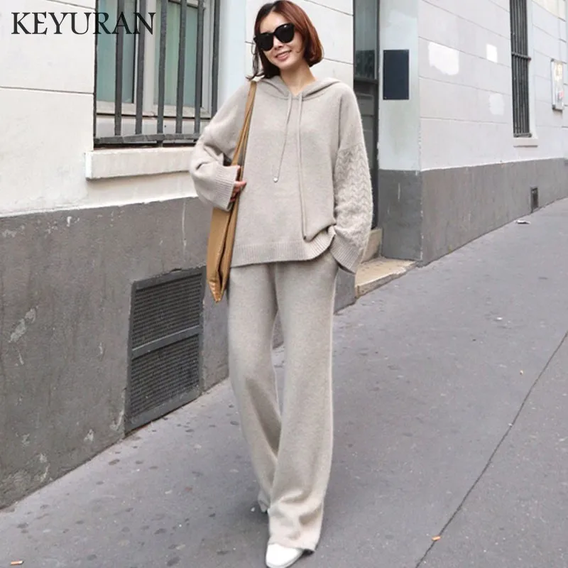 Комплект из 2 предметов: свитер и вязаные штаны Модный женский спортивный костюм