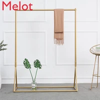 simple iron golden clothes rack bold display stand floor display rack clothing store shelf side hanging high quality and durable