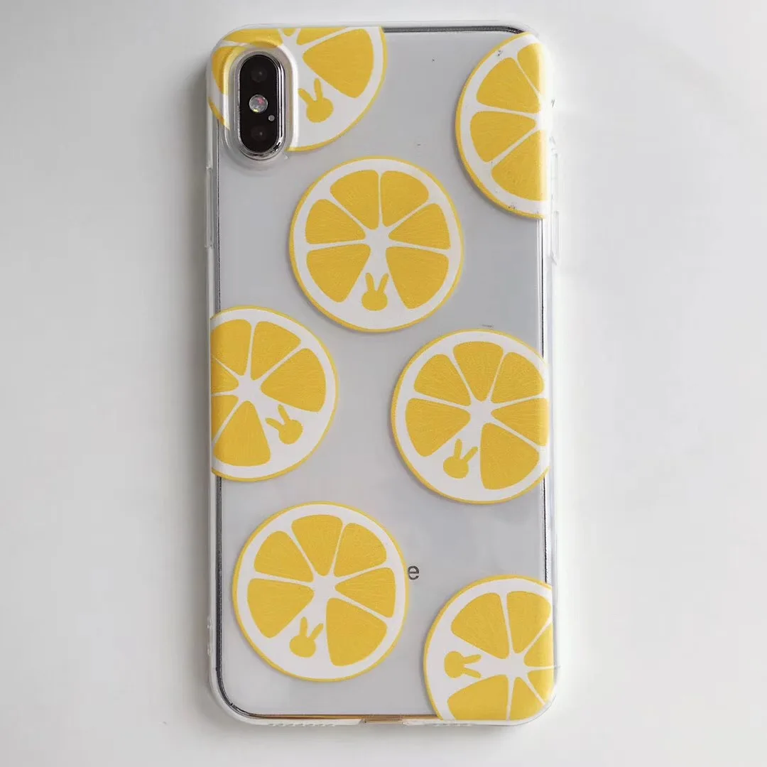 INS Korea Fresh Summer Fruit Orange Kiwi phone case For iphone Xs MAX XR X 6 6s 7 8 plus Cute transparent soft TPU back Cover |
