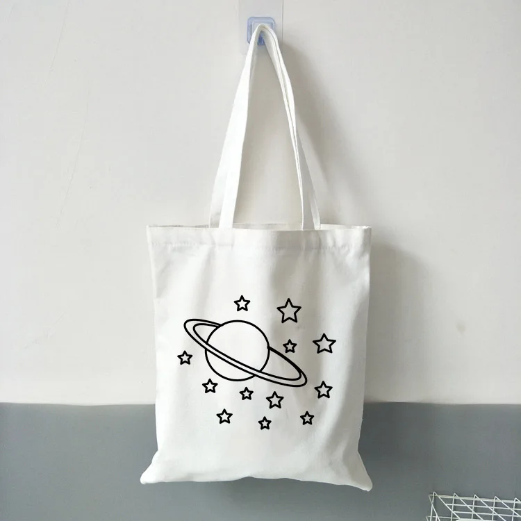 

Large Capacity Reusable Shopping Bag Women Beach Handbags Printed School Bags Space Illustration Canvas Tote Bag