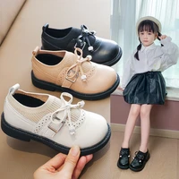 girls leather shoes princess autumn 2022 new kids flat bottomed flying woven soft soled single shoes bow knot cute lady shoes