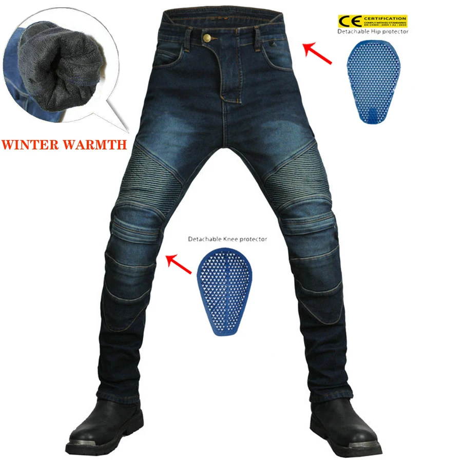 2022 NEW Selling Motorcycle Winter High Waist Jeans Outdoor Riding Fleece Knee Pads and Hip Pads Protector Moto Protect Jeans