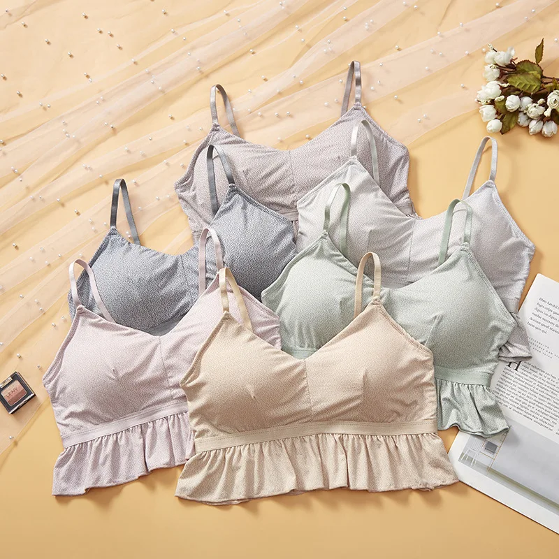 

Women Ruffles Bra Top Modal Tube Tops Wireless Solid Color Underwear Women Seamless Adjustable Lingerie Summer Crop Top 2022